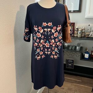 Floral Embroidered Navy Dress